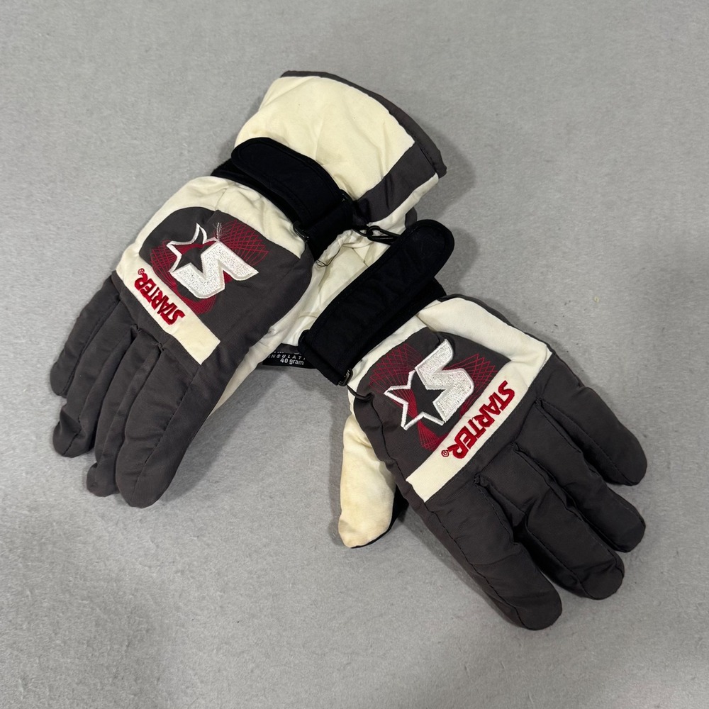 Starter Snow Gloves Mens Large Gray White Vintage 40g Insulated Embroidered Logo
